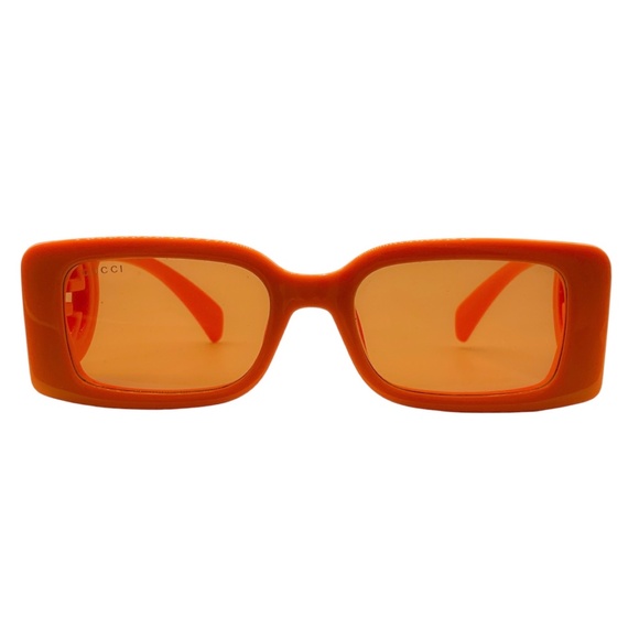 GUCCI ORANGE / BROWN CHAISE LONGUE 54MM RECTANGULAR FRAME SUNGLASSES - Picture 1 of 10